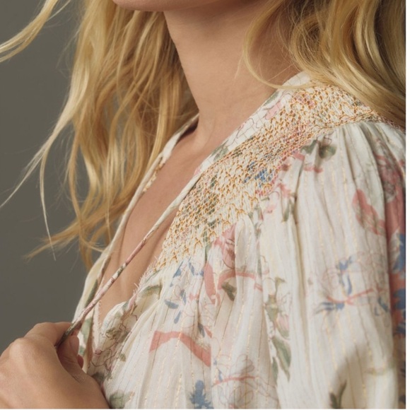 Anthropologie Long Sleeve Smocked Lurex Top - Picture 11 of 11